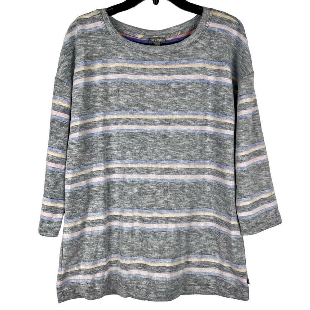 T by Talbots Women’s Stripes 3/4 Sleeve Button up Back Top Medium